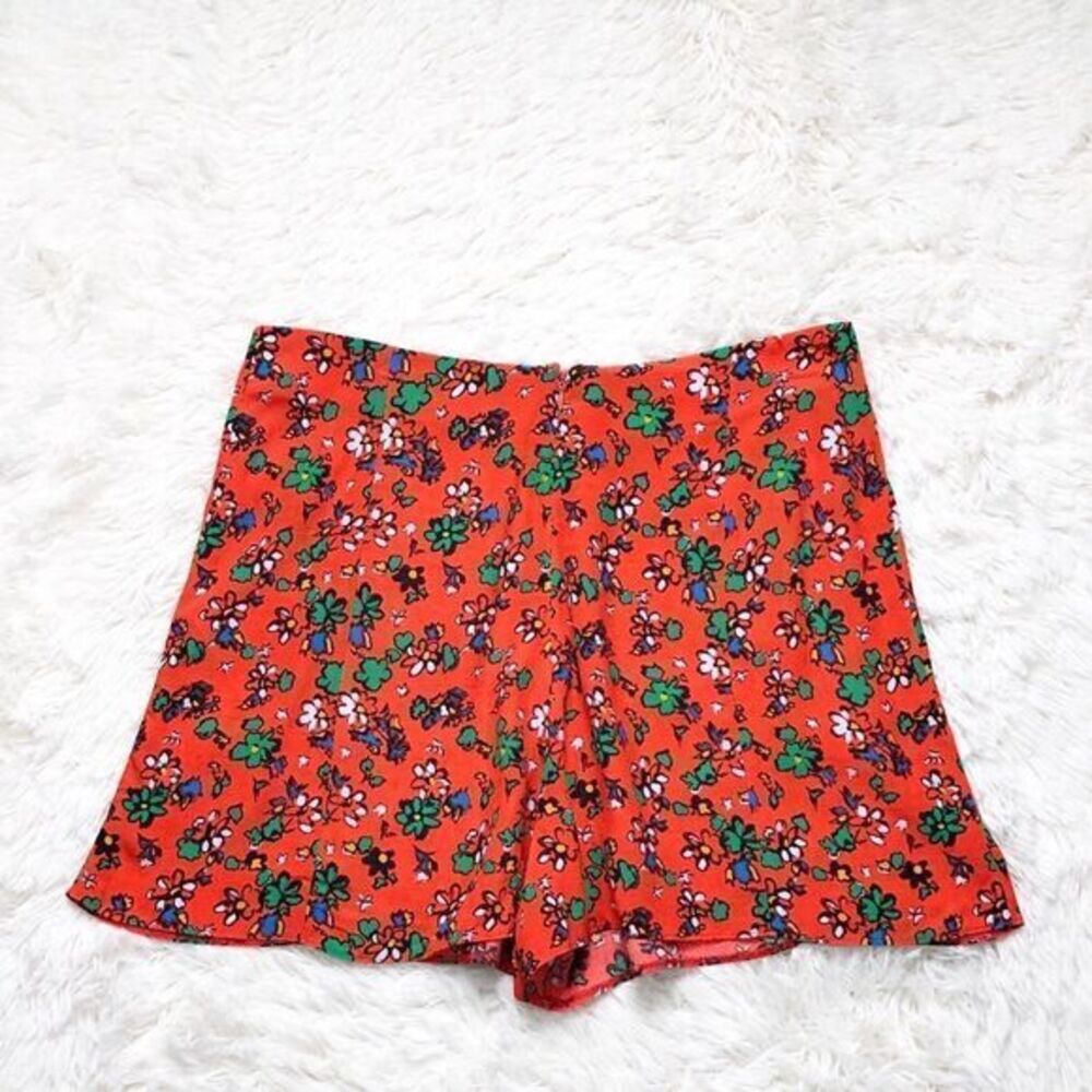 Topshop Ditsy Orange Floral High Waisted Loose Shorts Size 10 - Picture 3 of 8